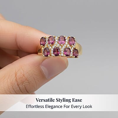 EverTrue Orissa Rhodolite Garnet, White Zircon Ring in 18K YG Plated 2.15 ctw (Size 10.0)