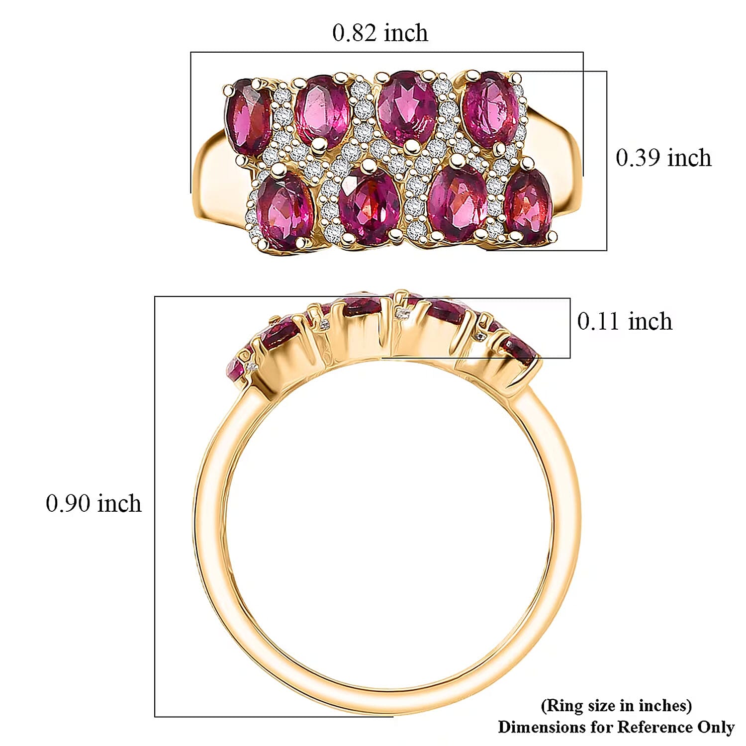 EverTrue Orissa Rhodolite Garnet, White Zircon Ring in 18K YG Plated 2.15 ctw (Size 10.0)