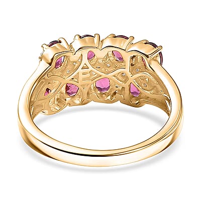 EverTrue Orissa Rhodolite Garnet, White Zircon Ring in 18K YG Plated 2.15 ctw (Size 10.0)