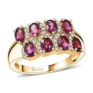 EverTrue Orissa Rhodolite Garnet, White Zircon Ring in 18K YG Plated 2.15 ctw (Size 5.0)