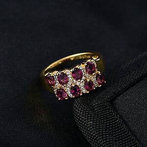 EverTrue Orissa Rhodolite Garnet, White Zircon Ring in 18K YG Plated 2.15 ctw (Size 5.0)