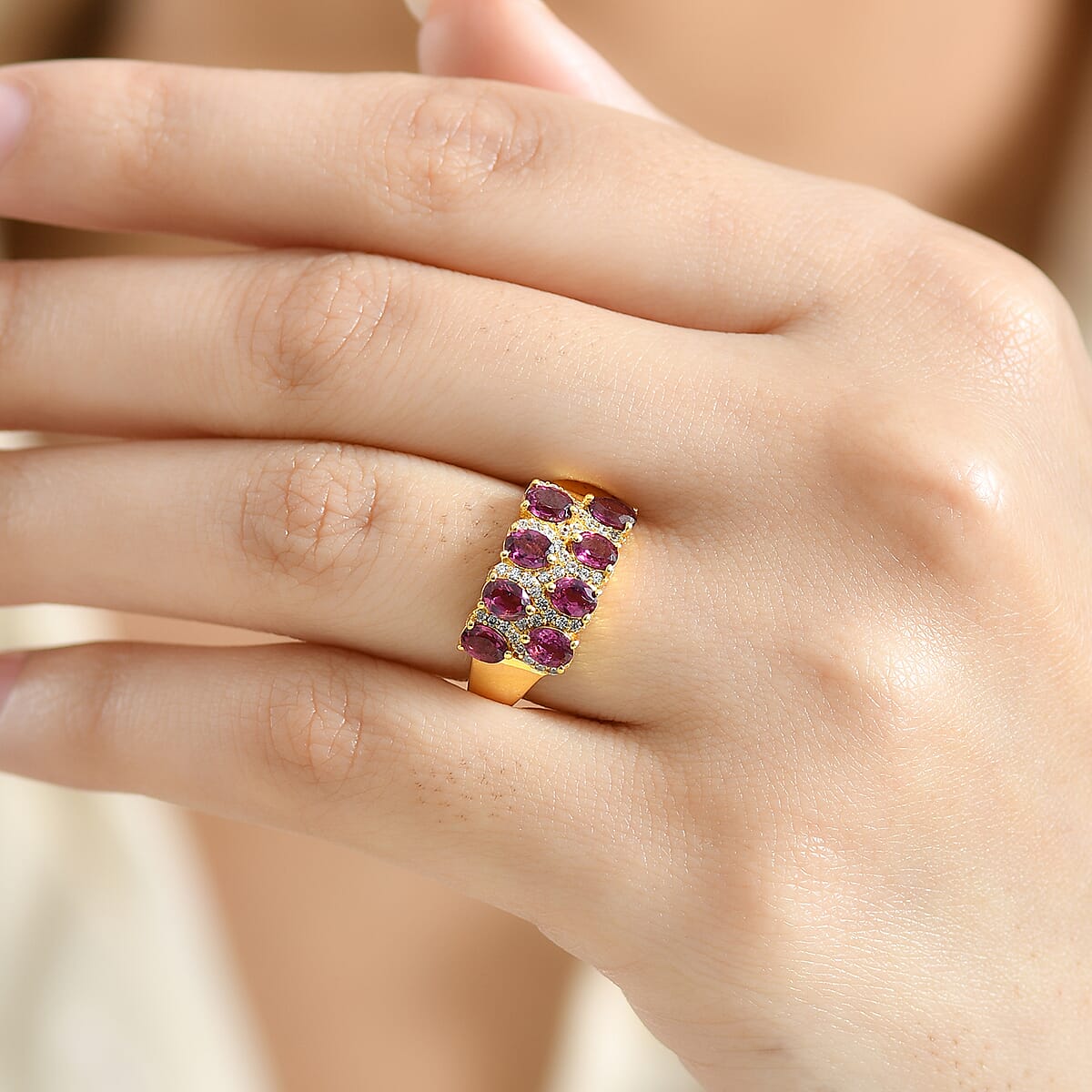 EverTrue Orissa Rhodolite Garnet, White Zircon Ring in 18K YG Plated 2.15 ctw (Size 7.0) image number 2