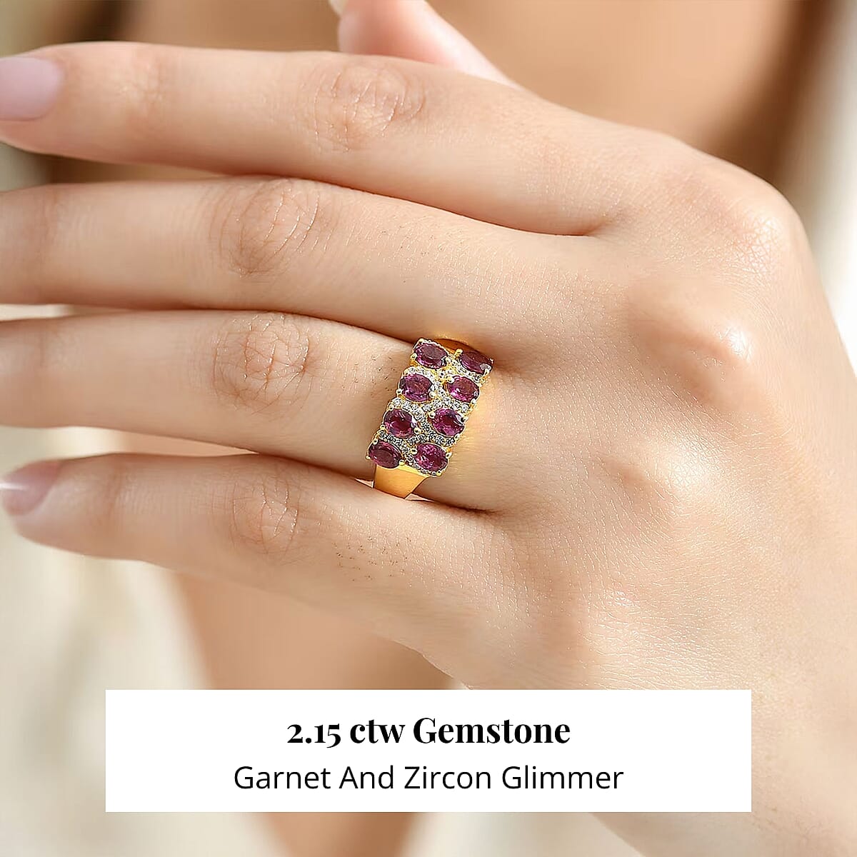 EverTrue Orissa Rhodolite Garnet, White Zircon Ring in 18K YG Plated 2.15 ctw (Size 8.0) image number 1