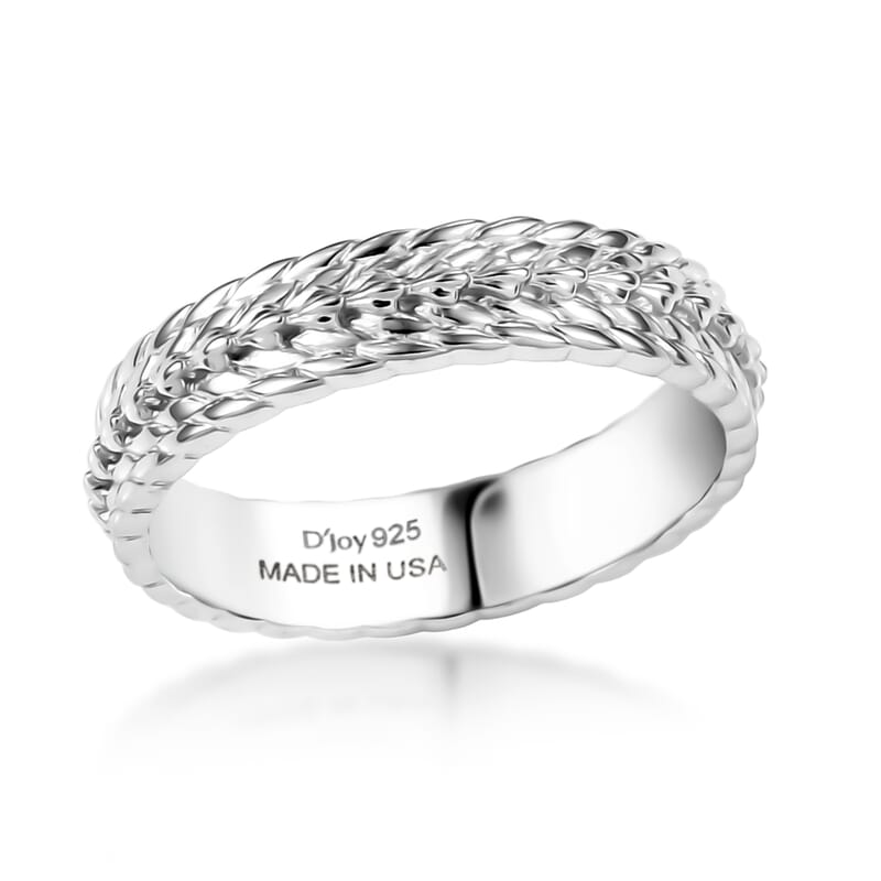 D'Joy Platinum Over Sterling Silver Leaf Vine Band Ring (Size 10.0) (3.60 g)
