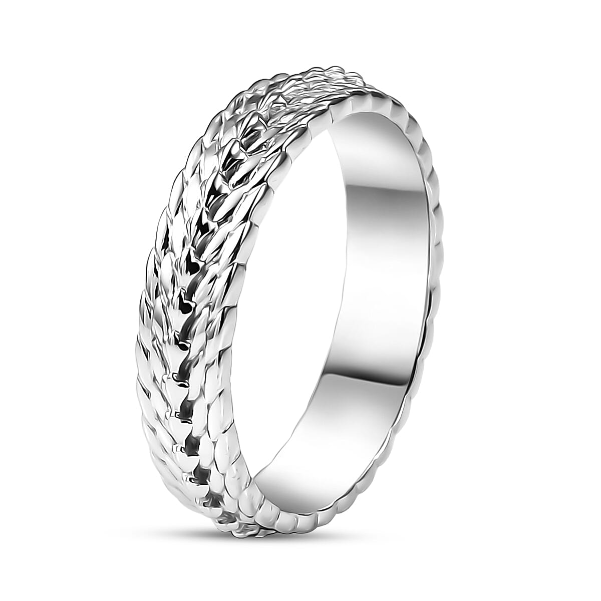 D'Joy Platinum Over Sterling Silver Leaf Vine Band Ring (Size 10.0) (3.60 g)