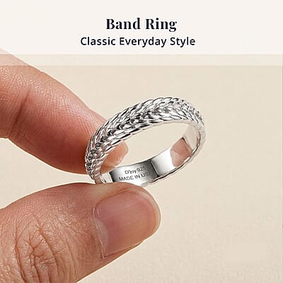 D'Joy Platinum Over Sterling Silver Leaf Vine Band Ring (Size 10.0) (3.60 g)