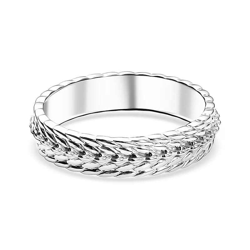 D'Joy Platinum Over Sterling Silver Leaf Vine Band Ring (Size 6.0) (3.60 g)
