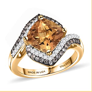 D'Joy Premium Marialite, White and Champagne Zircon Ring in 18K Vermeil YG Over Sterling Silver (Size 6.0) 3.60 ctw