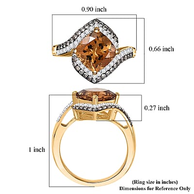 D'Joy Marialite, White Zircon, Champagne Zircon Art Deco Ring in 18K Vermeil YG Over Sterling Silver 3.60 ctw (Size 8.0)