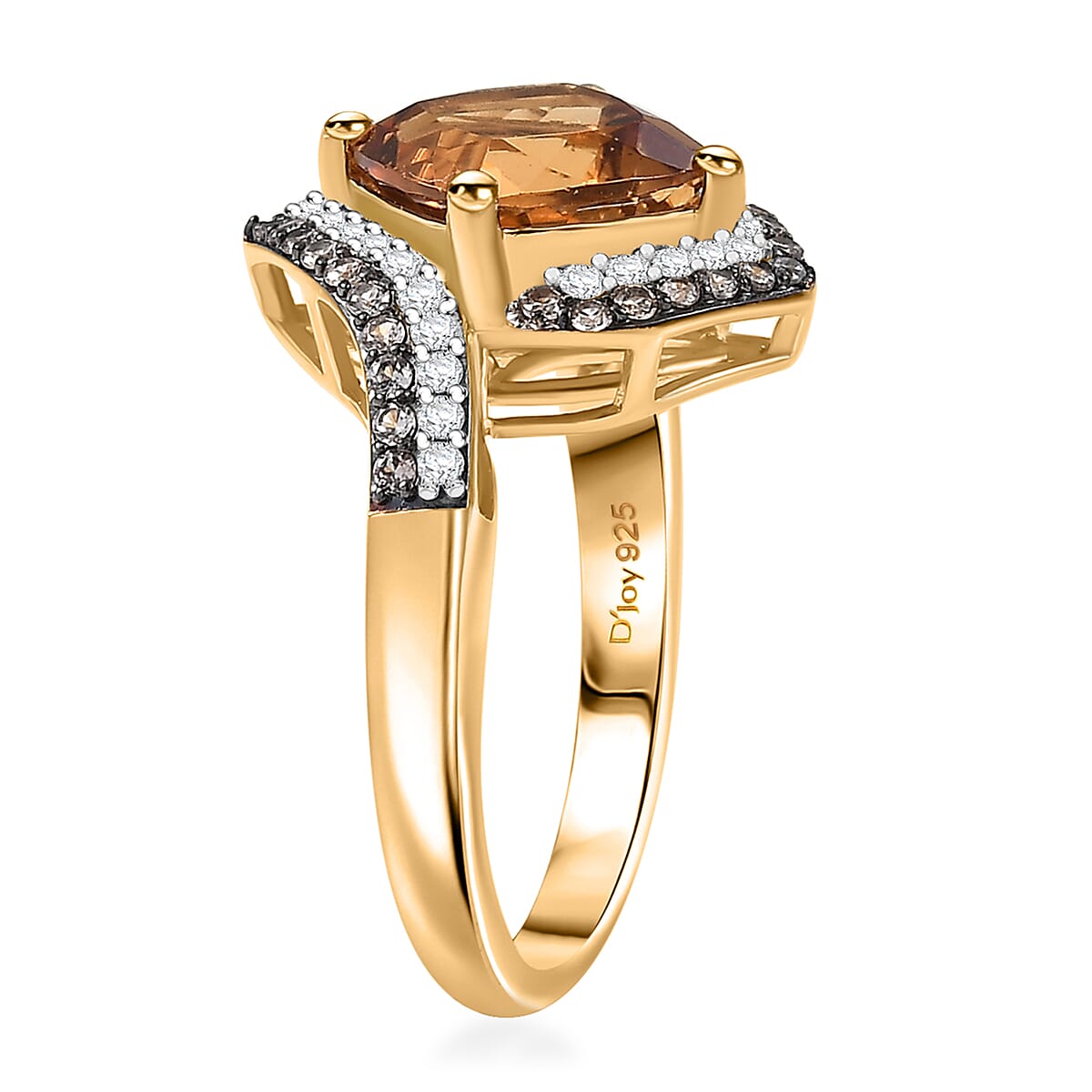 D'Joy Premium Marialite, White and Champagne Zircon 3.60 ctw Art Deco Ring in 18K Vermeil Yellow Gold Over Sterling Silver (Size 9.0) image number 3