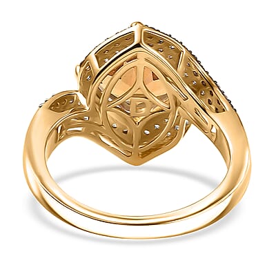 D'Joy Marialite, White Zircon, Champagne Zircon Art Deco Ring in 18K Vermeil YG Over Sterling Silver 3.60 ctw (Size 9.0)