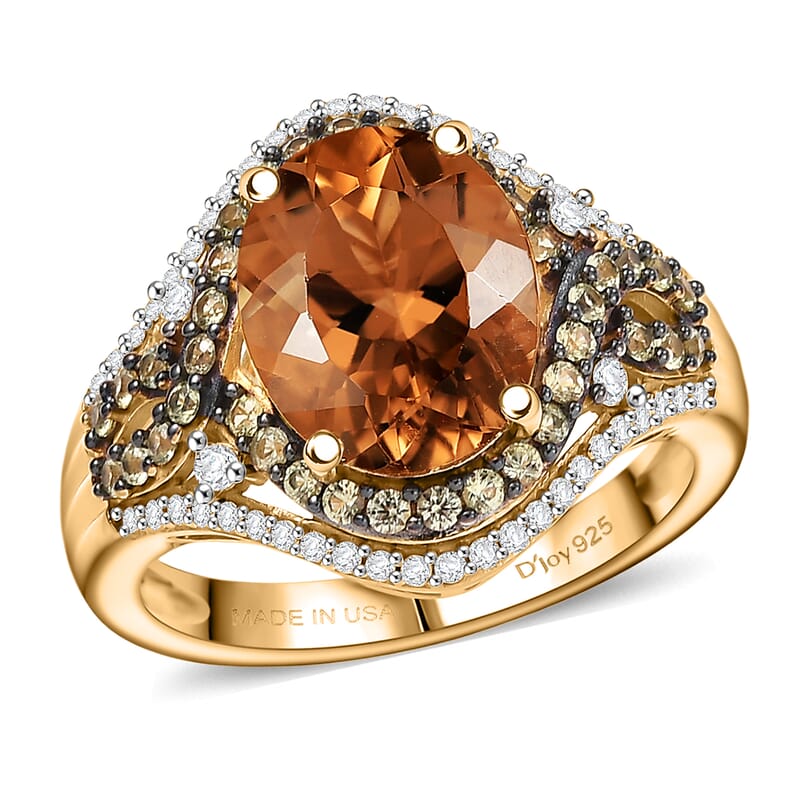 D'Joy Marialite, Multi Gemstone Art Deco Ring in 18K Vermeil YG Over Sterling Silver 3.85 ctw (Size 10.0)