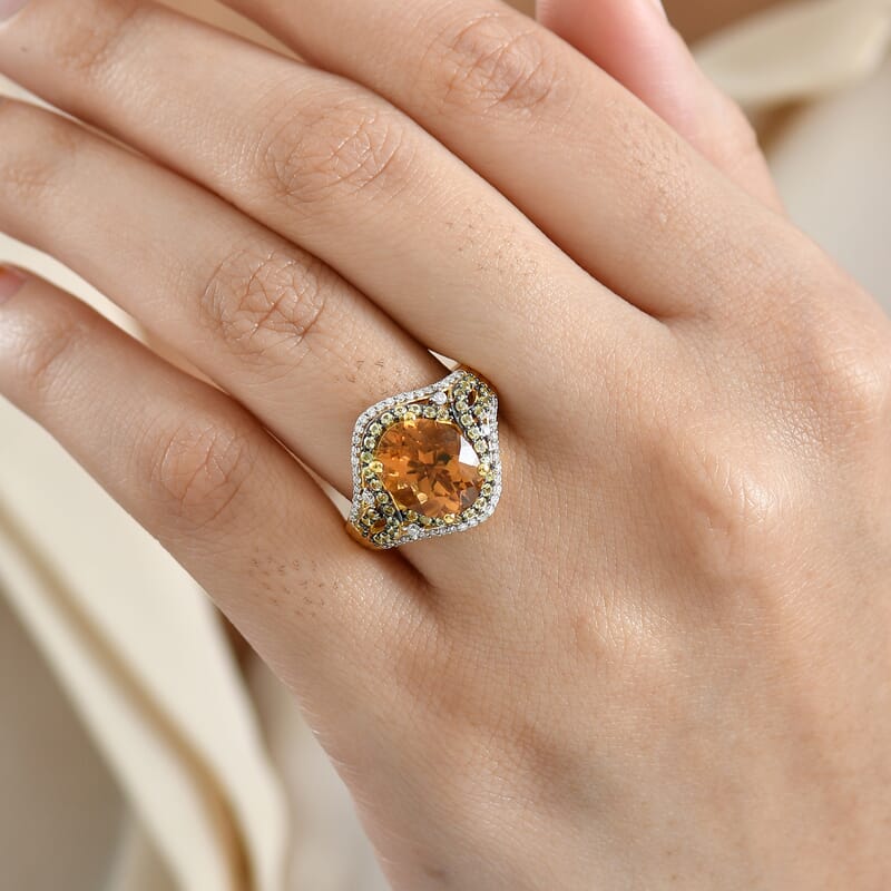 D'Joy Marialite, Multi Gemstone Art Deco Ring in 18K Vermeil YG Over Sterling Silver 3.85 ctw (Size 10.0)