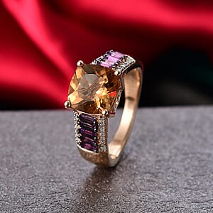 D'Joy Marialite, Multi Gemstone Art Deco Ring in 18K Vermeil RG Over Sterling Silver 3.50 ctw (Size 10.0)