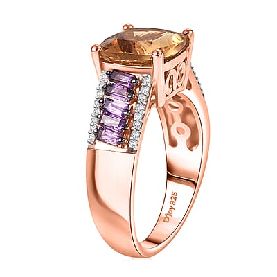 D'Joy Marialite, Multi Gemstone Art Deco Ring in 18K Vermeil RG Over Sterling Silver 3.50 ctw (Size 10.0)