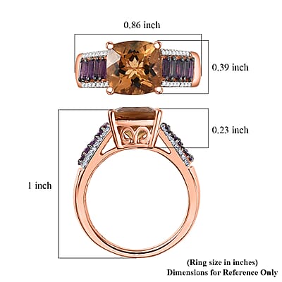 D'Joy Marialite, Multi Gemstone Art Deco Ring in 18K Vermeil RG Over Sterling Silver 3.50 ctw (Size 10.0)