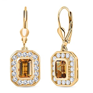 D'Joy Premium Marialite and Moissanite 2.60 ctw Earrings in 18K Vermeil Yellow Gold Over Sterling Silver