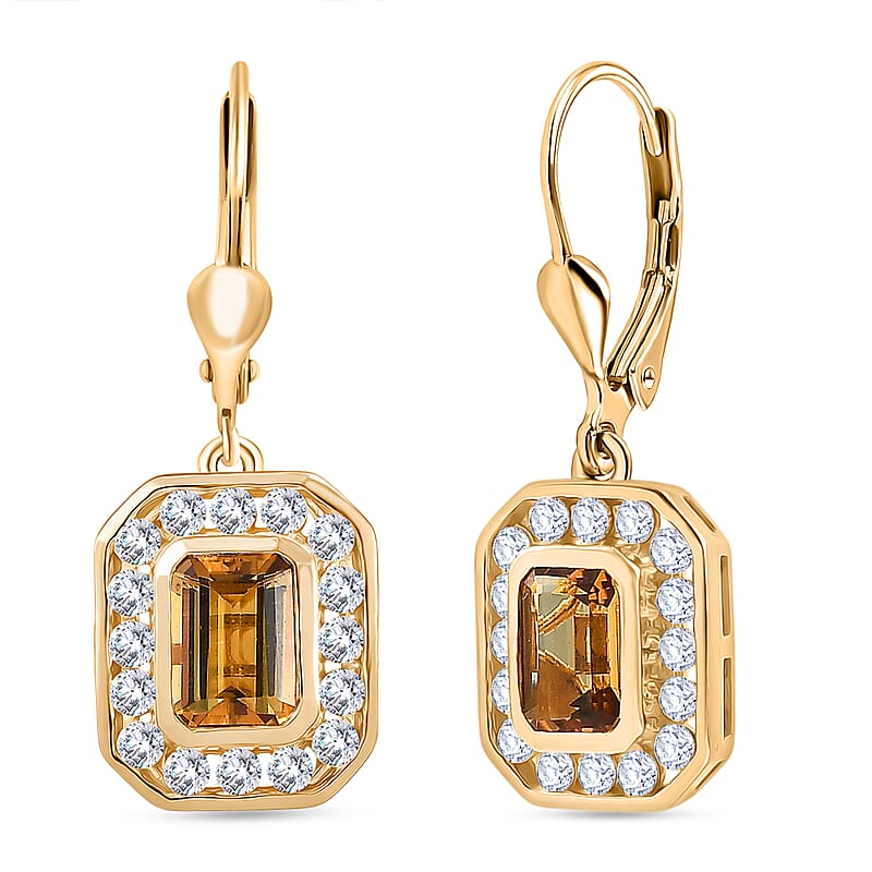 D'Joy Marialite, Moissanite Art Deco Earrings in 18K Vermeil YG Over Sterling Silver 2.60 ctw