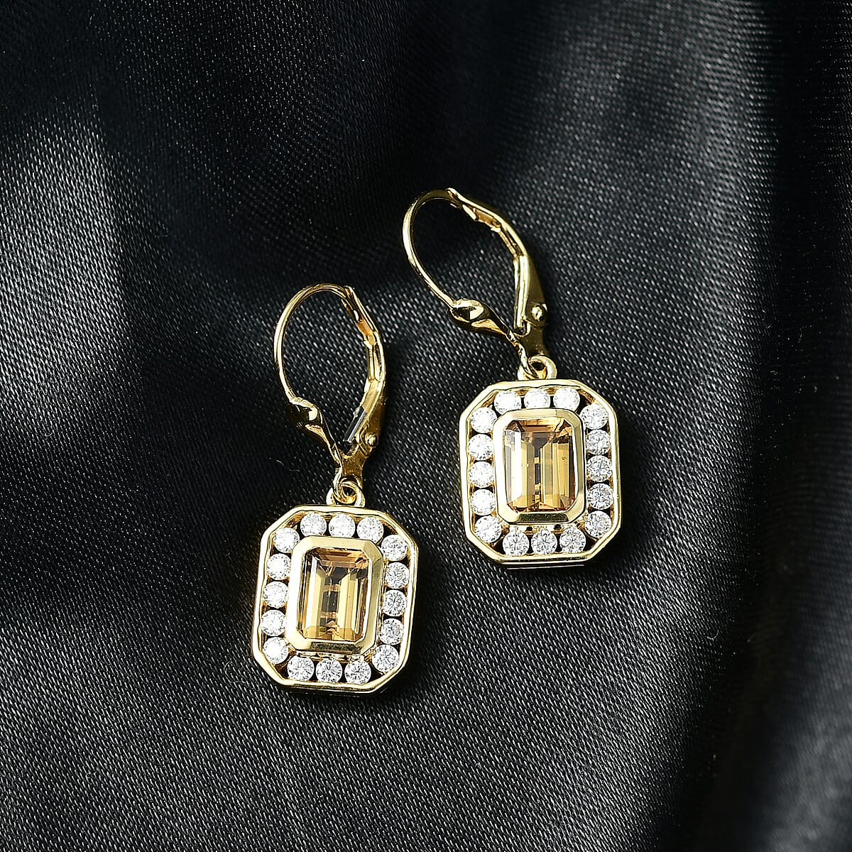 D'Joy Premium Marialite and Moissanite 2.60 ctw Art Deco Earrings in 18K Vermeil Yellow Gold Over Sterling Silver image number 1