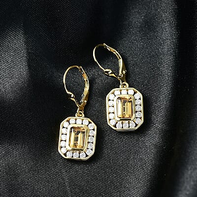 D'Joy Marialite, Moissanite Art Deco Earrings in 18K Vermeil YG Over Sterling Silver 2.60 ctw