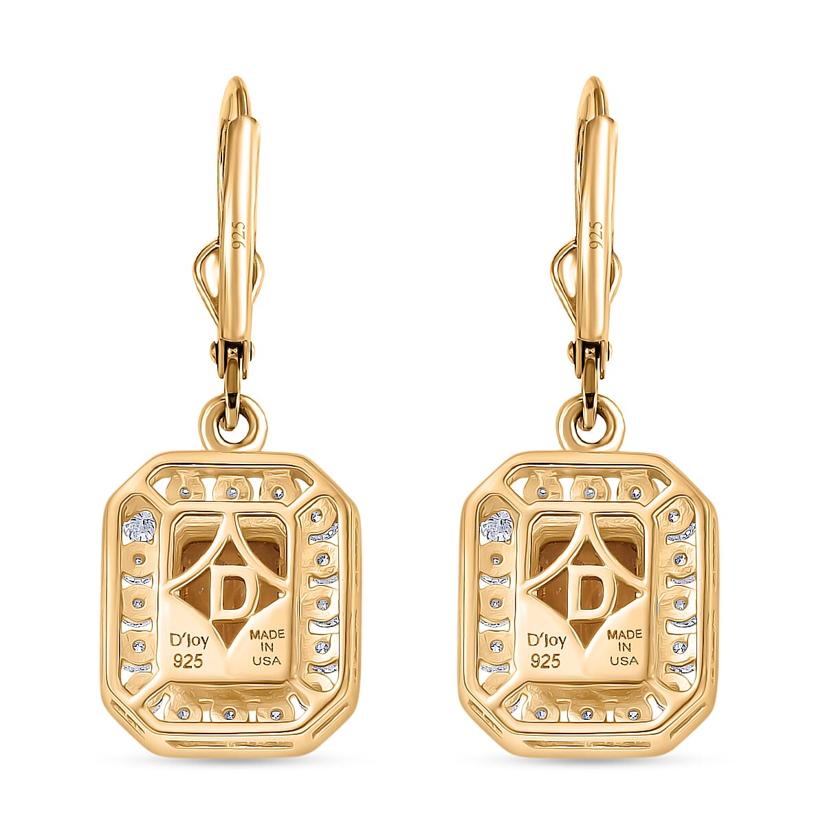 D'Joy Marialite, Moissanite Art Deco Earrings in 18K Vermeil YG Over Sterling Silver 2.60 ctw
