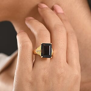 EverTrue Smoky Quartz and White Zircon 11.15 ctw Ring in 18K Yellow Gold Plated (Size 10.0)