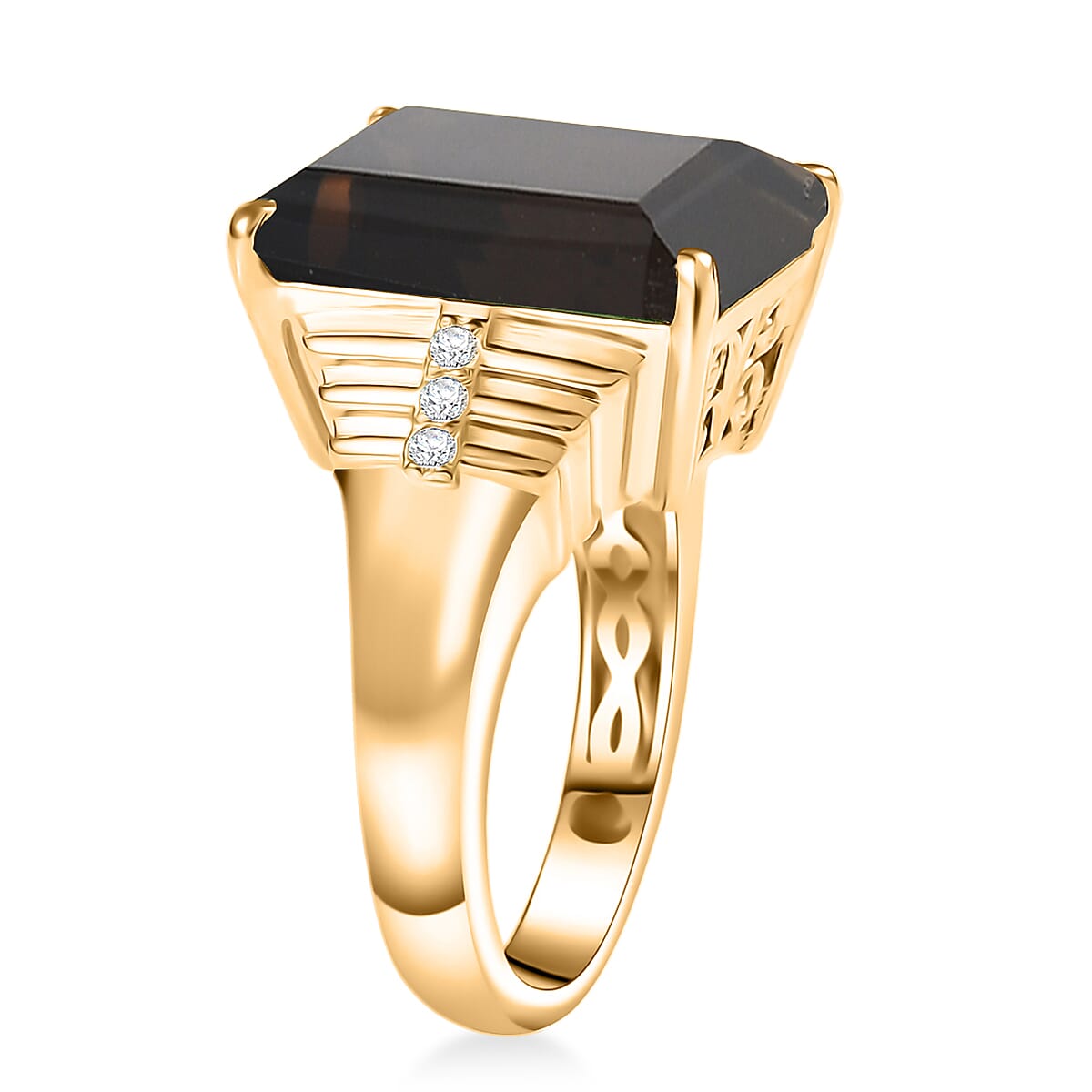 EverTrue Smoky Quartz, White Zircon Ring in 18K YG Plated (Size 10.0) 11.15 ctw image number 3