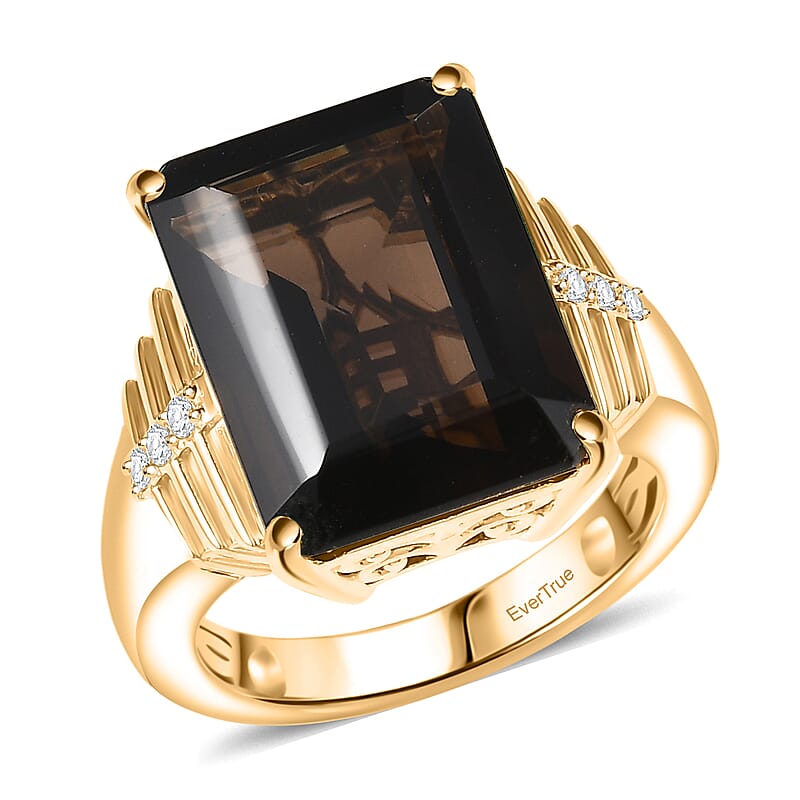 EverTrue Smoky Quartz and White Zircon 11.15 ctw Ring in 18K Yellow Gold Plated (Size 6.0)