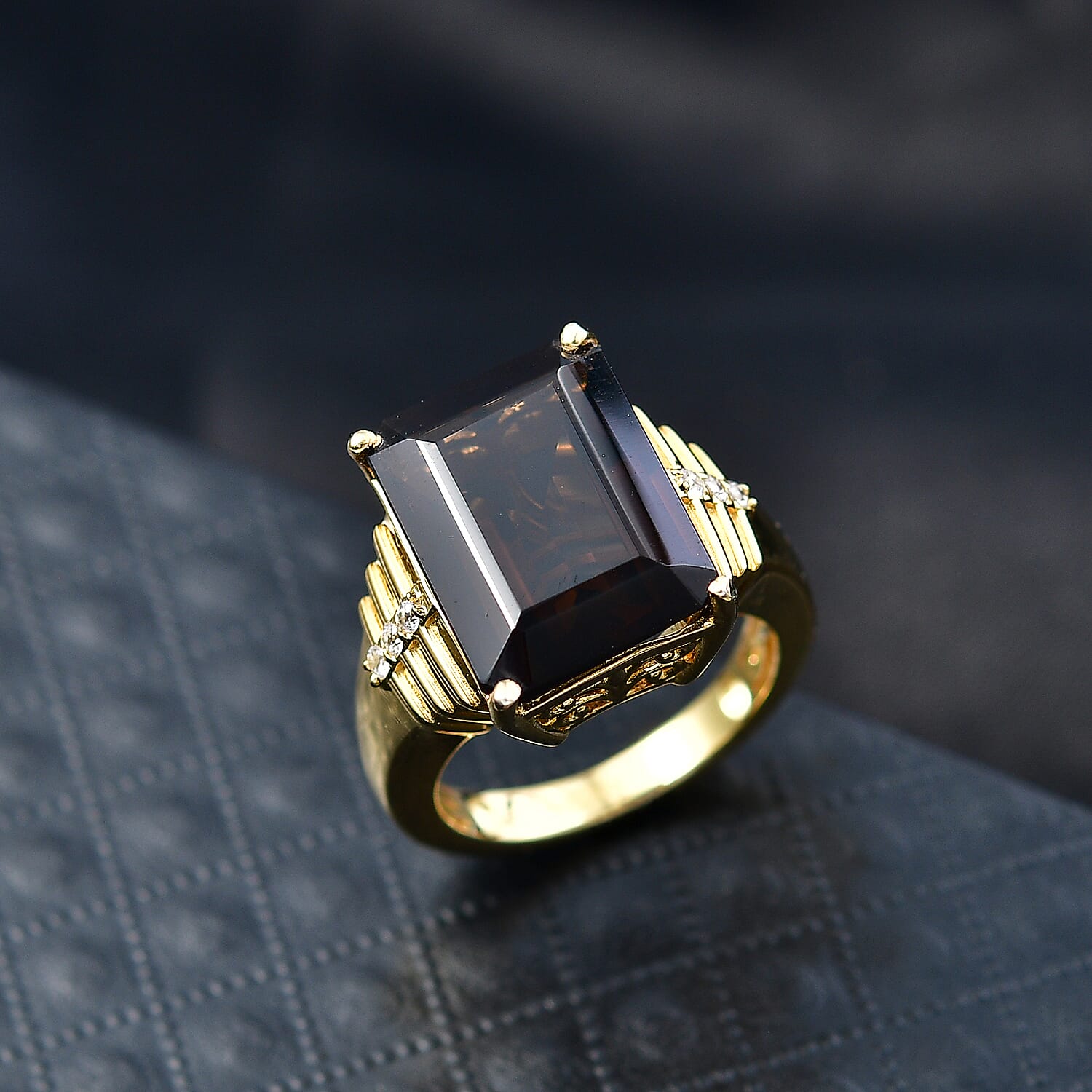 EverTrue Smoky Quartz and White Zircon 11.15 ctw Ring in 18K Yellow Gold Plated (Size 6.0)