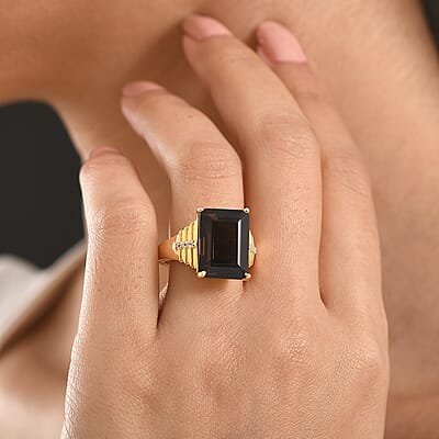 EverTrue Smoky Quartz and White Zircon 11.15 ctw Ring in 18K Yellow Gold Plated (Size 6.0)