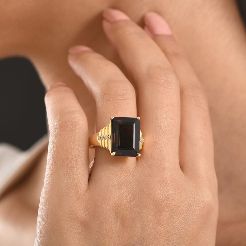 EverTrue Smoky Quartz and White Zircon 11.15 ctw Ring in 18K Yellow Gold Plated (Size 6.0)