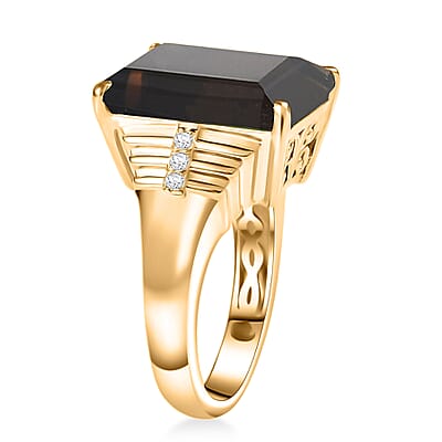 EverTrue Smoky Quartz and White Zircon 11.15 ctw Ring in 18K Yellow Gold Plated (Size 6.0)