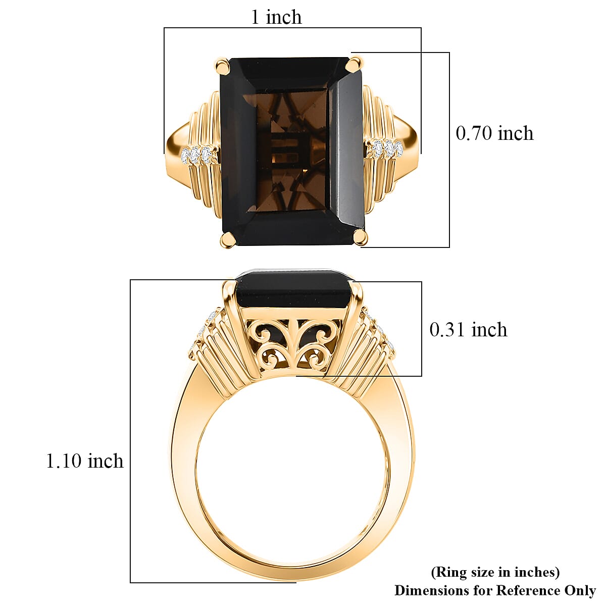 EverTrue Smoky Quartz and White Zircon 11.15 ctw Ring in 18K Yellow Gold Plated (Size 6.0)