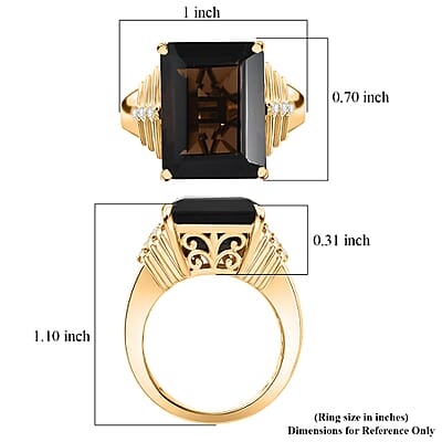 EverTrue Smoky Quartz and White Zircon 11.15 ctw Ring in 18K Yellow Gold Plated (Size 6.0)