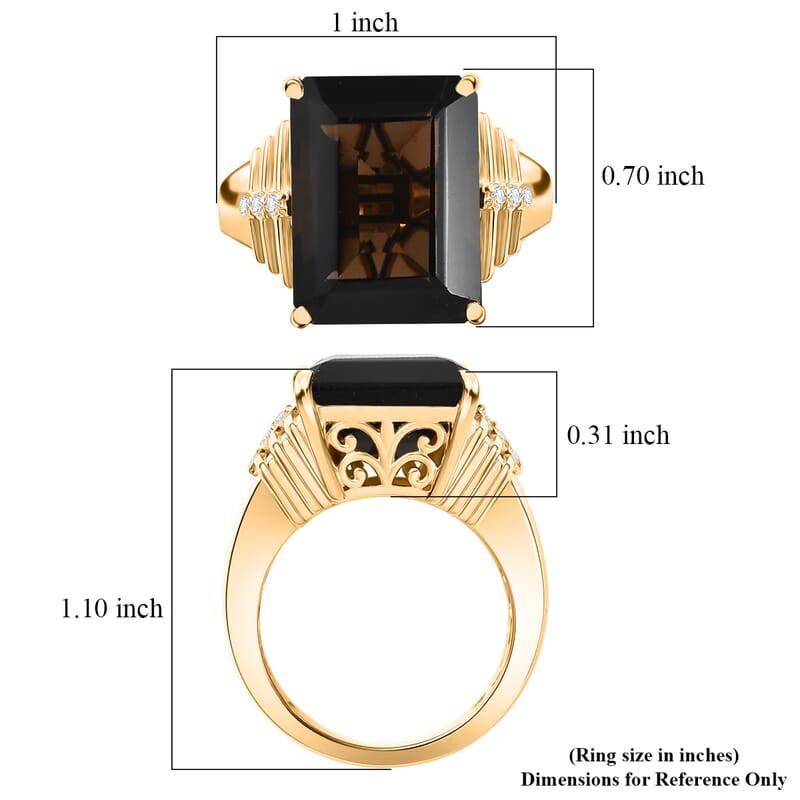 EverTrue Smoky Quartz and White Zircon 11.15 ctw Ring in 18K Yellow Gold Plated (Size 6.0)