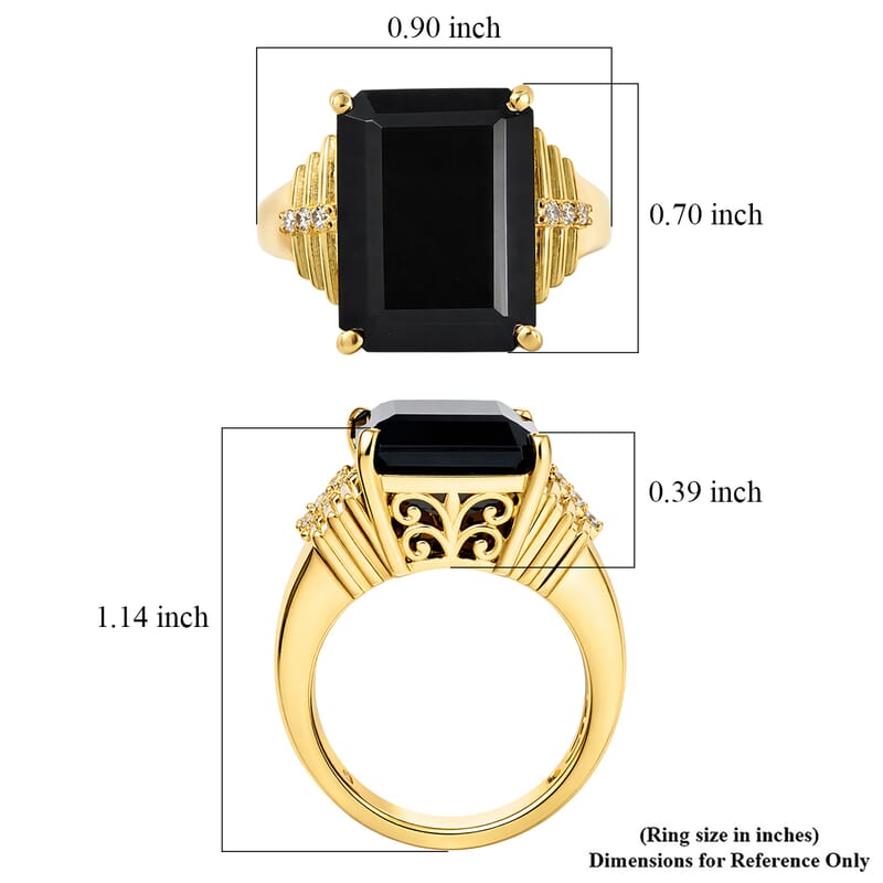 EverTrue Thai Black Spinel and White Zircon 14.35 ctw Ring in 18K Yellow Gold Plated (Size 10.0)