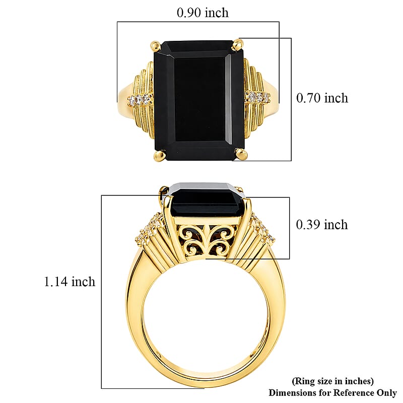 EverTrue Thai Black Spinel and White Zircon 14.35 ctw Ring in 18K Yellow Gold Plated (Size 10.0)