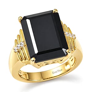 EverTrue Thai Black Spinel and White Zircon 14.35 ctw Ring in 18K Yellow Gold Plated (Size 6.0)