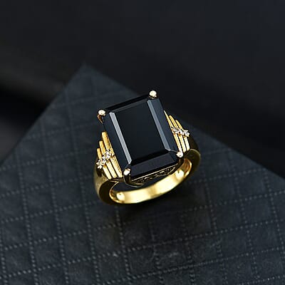 EverTrue Thai Black Spinel and White Zircon 14.35 ctw Ring in 18K Yellow Gold Plated (Size 6.0)