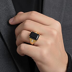 EverTrue Thai Black Spinel and White Zircon 14.35 ctw Ring in 18K Yellow Gold Plated (Size 6.0)