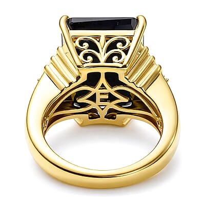EverTrue Thai Black Spinel and White Zircon 14.35 ctw Ring in 18K Yellow Gold Plated (Size 6.0)