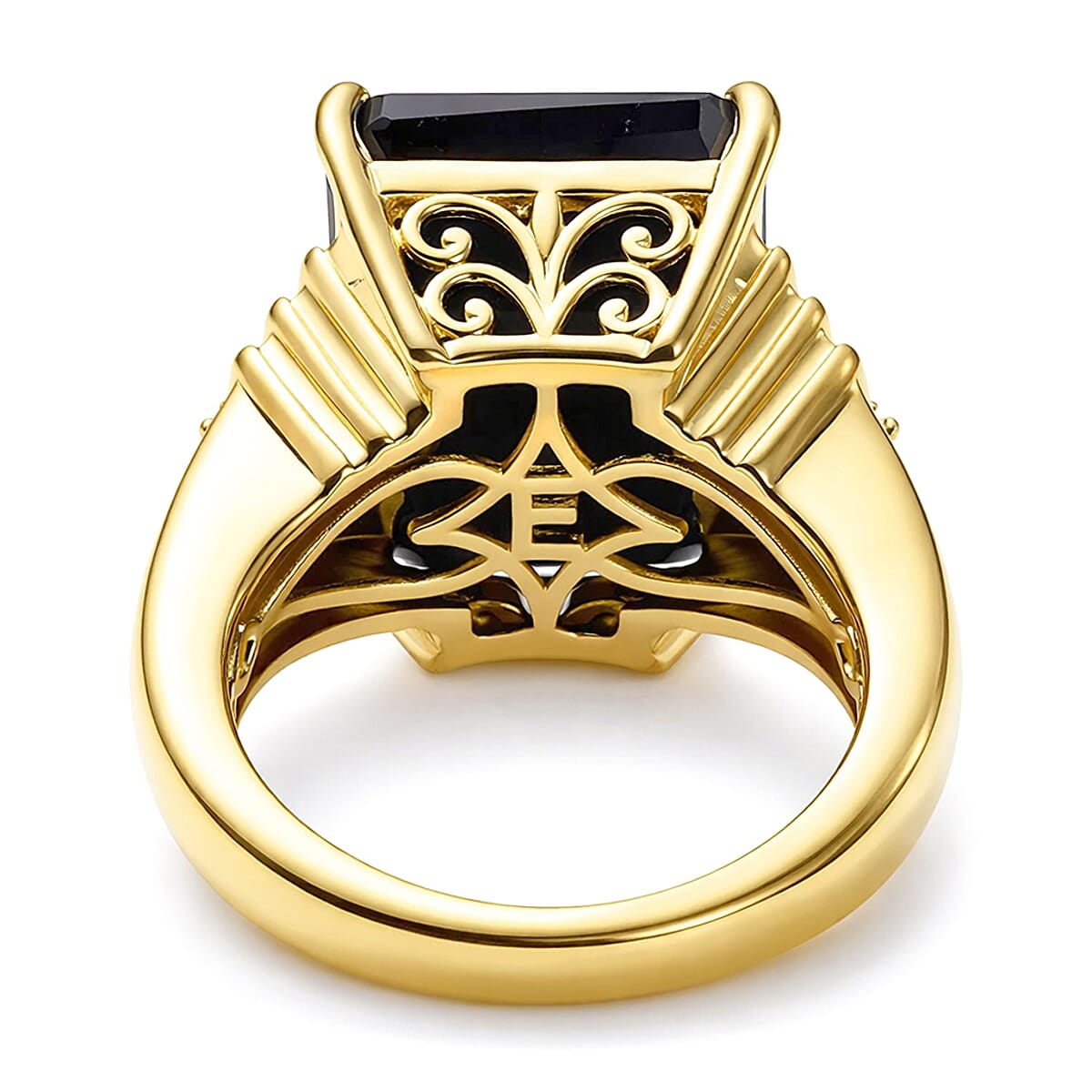 EverTrue Thai Black Spinel and White Zircon 14.35 ctw Ring in 18K Yellow Gold Plated (Size 7.0) image number 4