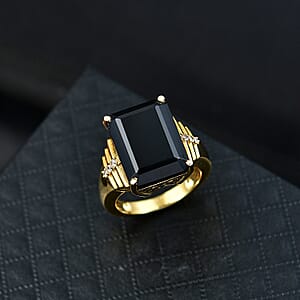 EverTrue Thai Black Spinel and White Zircon 14.35 ctw Ring in 18K Yellow Gold Plated (Size 8.0)