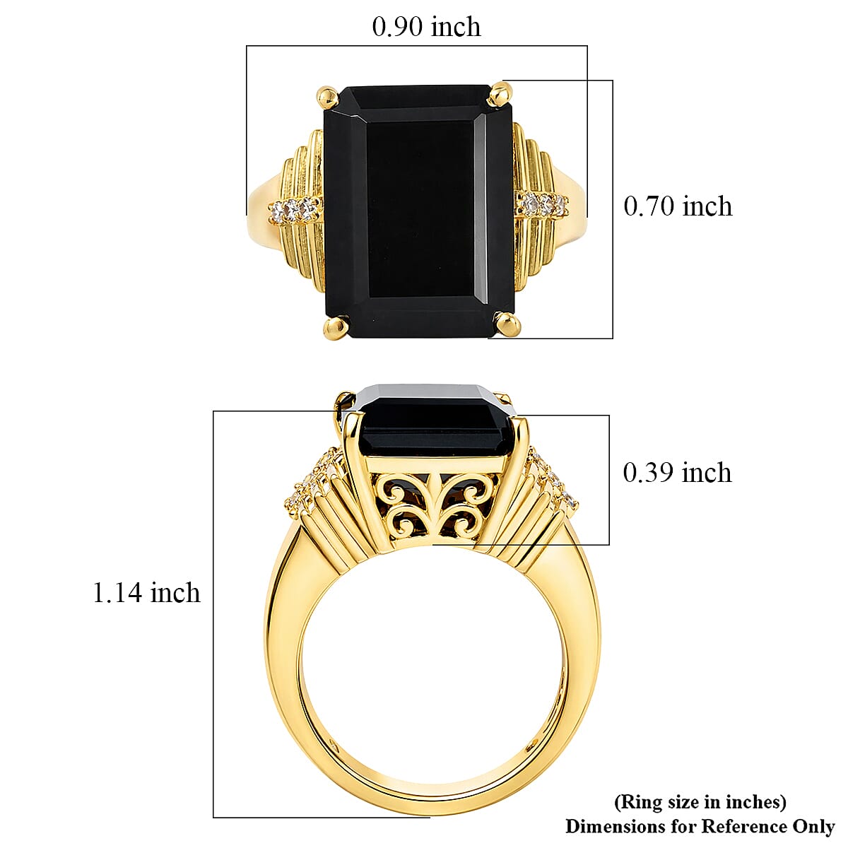 EverTrue Thai Black Spinel and White Zircon 14.35 ctw Ring in 18K Yellow Gold Plated (Size 8.0) image number 5