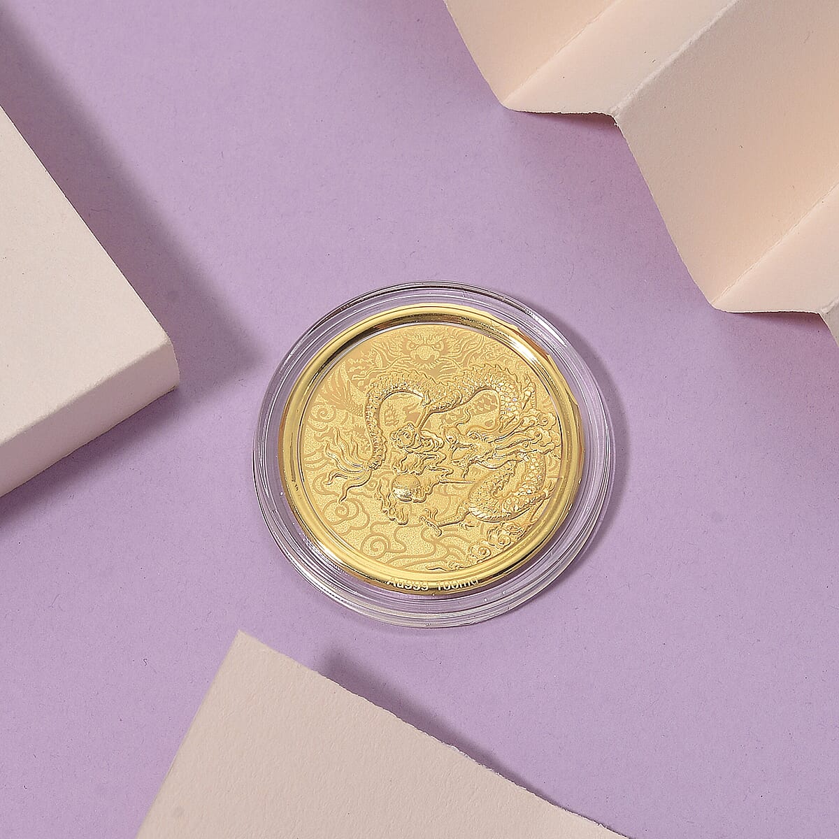 Ankur Treasure Chest Doorbuster 24K Yellow Golden Zodiac Guardian Dragon Coin Bar with Rainbow Line 100mg image number 1