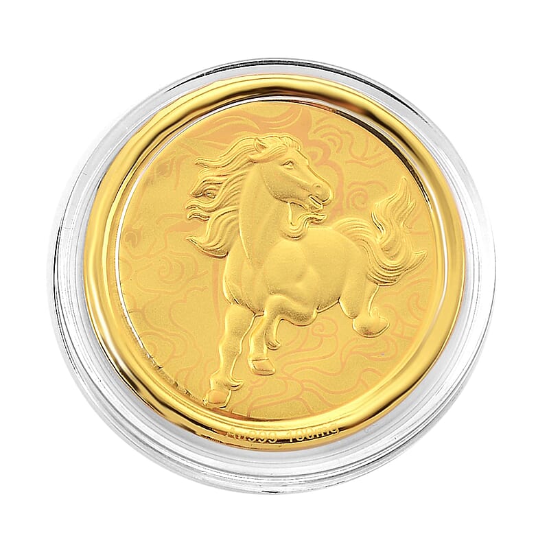 24K Yellow Golden Celestial 2026 Zodiac Horse Coin Bar with Rainbow Line 100mg
