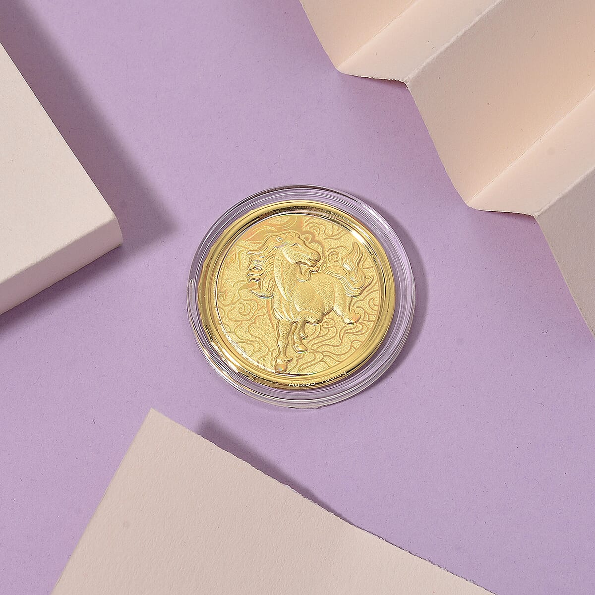 Ankur Treasure Chest Doorbuster 24K Yellow Golden Celestial 2026 Zodiac Horse Coin Bar with Rainbow Line 100mg image number 1