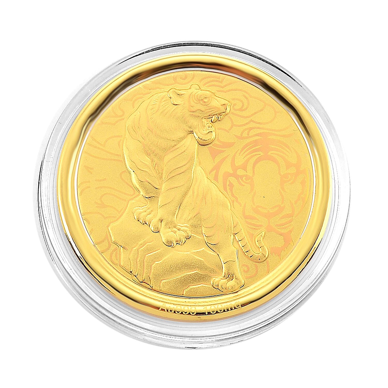 24K Yellow Golden Regal Tiger Zodiac Medallion Coin Bar with Rainbow Line 100mg