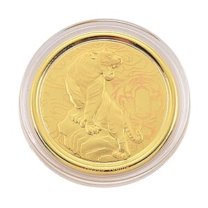 Ankur Treasure Chest Doorbuster 24K Yellow Golden Regal Tiger Zodiac Medallion Coin Bar with Rainbow Line 100mg