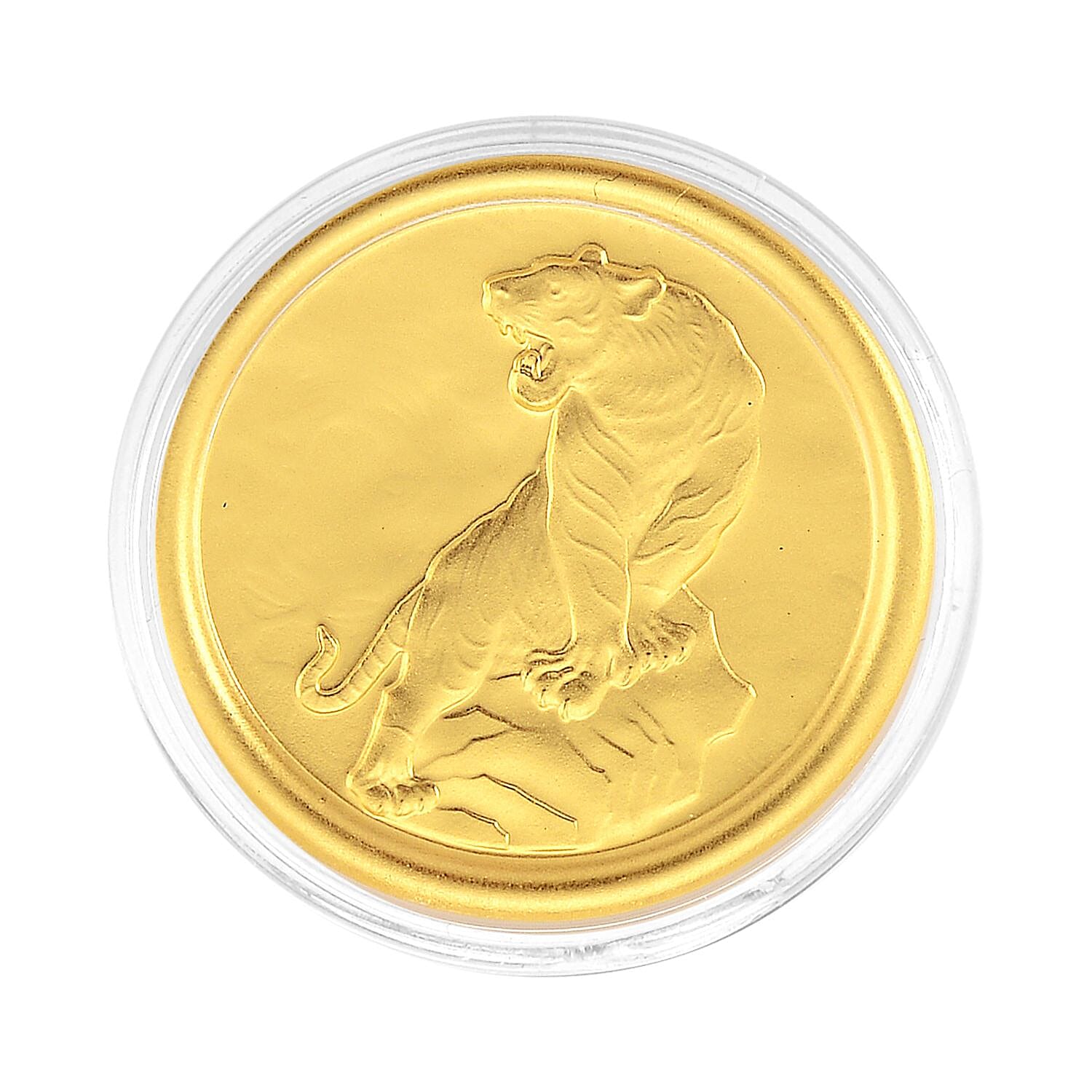 24K Yellow Golden Regal Tiger Zodiac Medallion Coin Bar with Rainbow Line 100mg